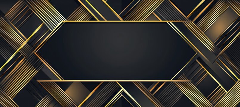 Art Deco Greeting Card Template with Black and Gold Geometric Pattern for Gatsby Themed Events