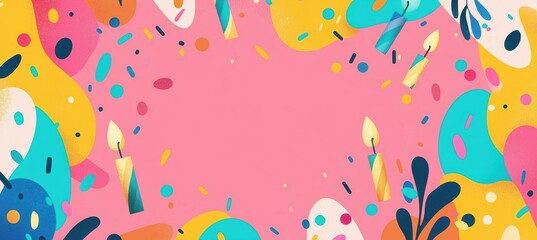 Fototapeta premium Festive Birthday Greeting Card with Colorful Candles and Confetti Background for Celebrations