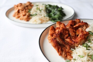 Photography of homemade plated meals. Ranging from rice dishes to wraps to chicken to pasta.