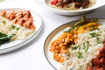 Photography of homemade plated meals. Ranging from rice dishes to wraps to chicken to pasta.