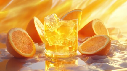 Iced orange drink with citrus slices.