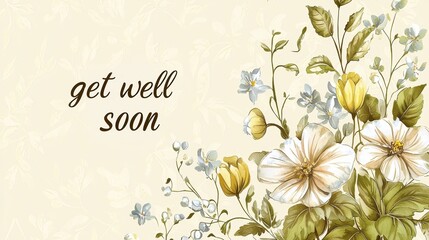 Rustic Get Well Soon Card with Nature-Inspired Floral Design and Blank Center for Personalized Message