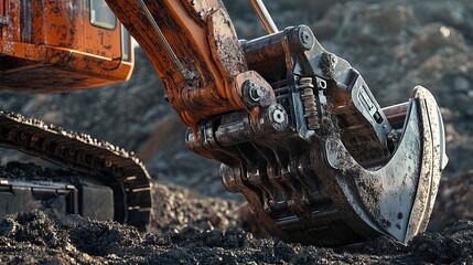 Excavator Bucket Digging in Dark Soil