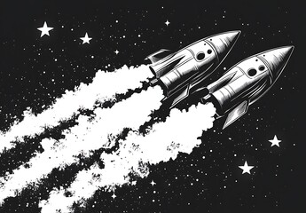 Two Rockets Soaring Through Space in Perfect Harmony