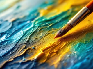 Fototapeta premium Vibrant brush strokes create a mesmerizing landscape of colors blending together in an abstract work of art during the creative process
