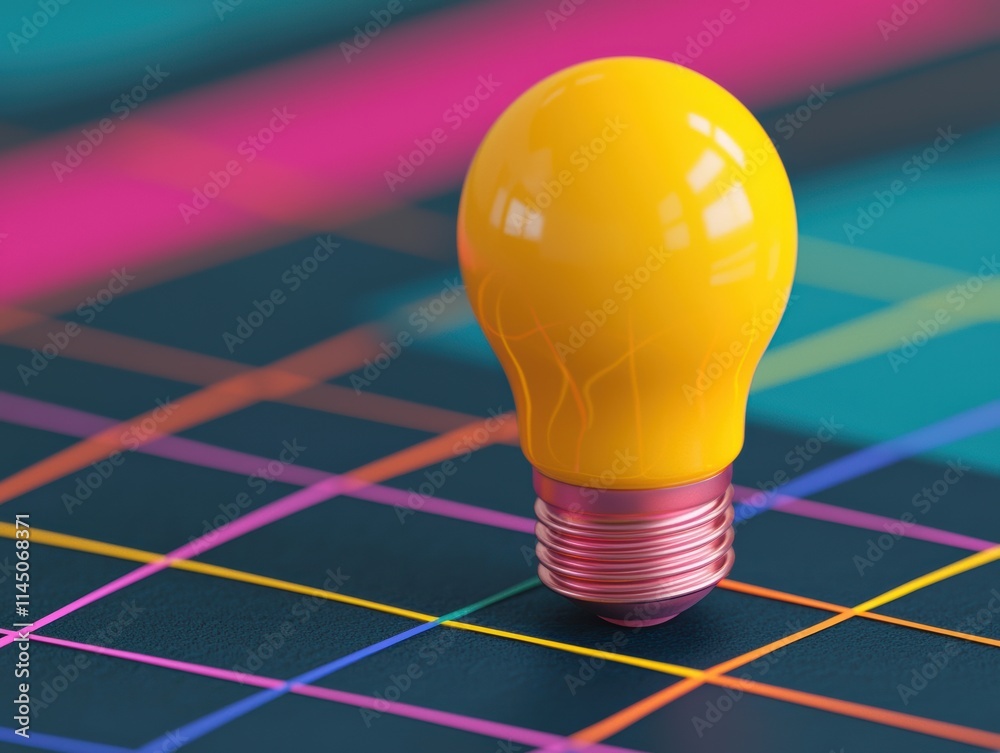Aufkleber yellow lightbulb standing on colorful grid symbolizing innovation roadmap
