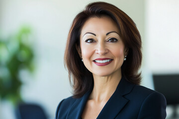 Fototapeta premium Confident businesswoman smiling in modern office setting