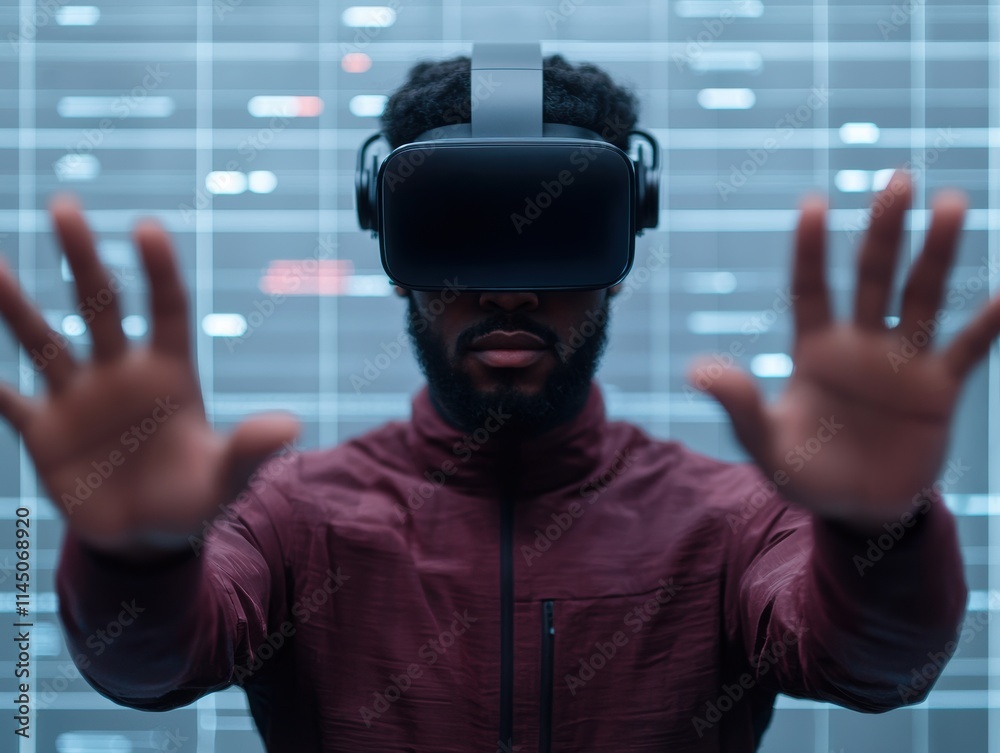 Poster Software developer interacting with virtual reality in futuristic office