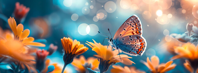 Closeup of a vibrant butterfly on a blooming flower with detailed wings and natural beauty.