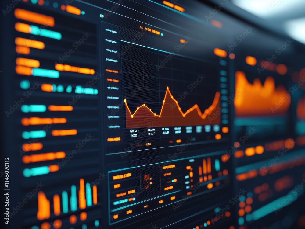 Poster Marketing kpis showing on screen with high-tech design and future-oriented charts