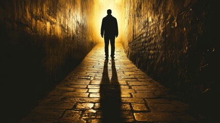 shadowy silhouette, dimly lit, urban alley, mystery, night, solitude, city, dark