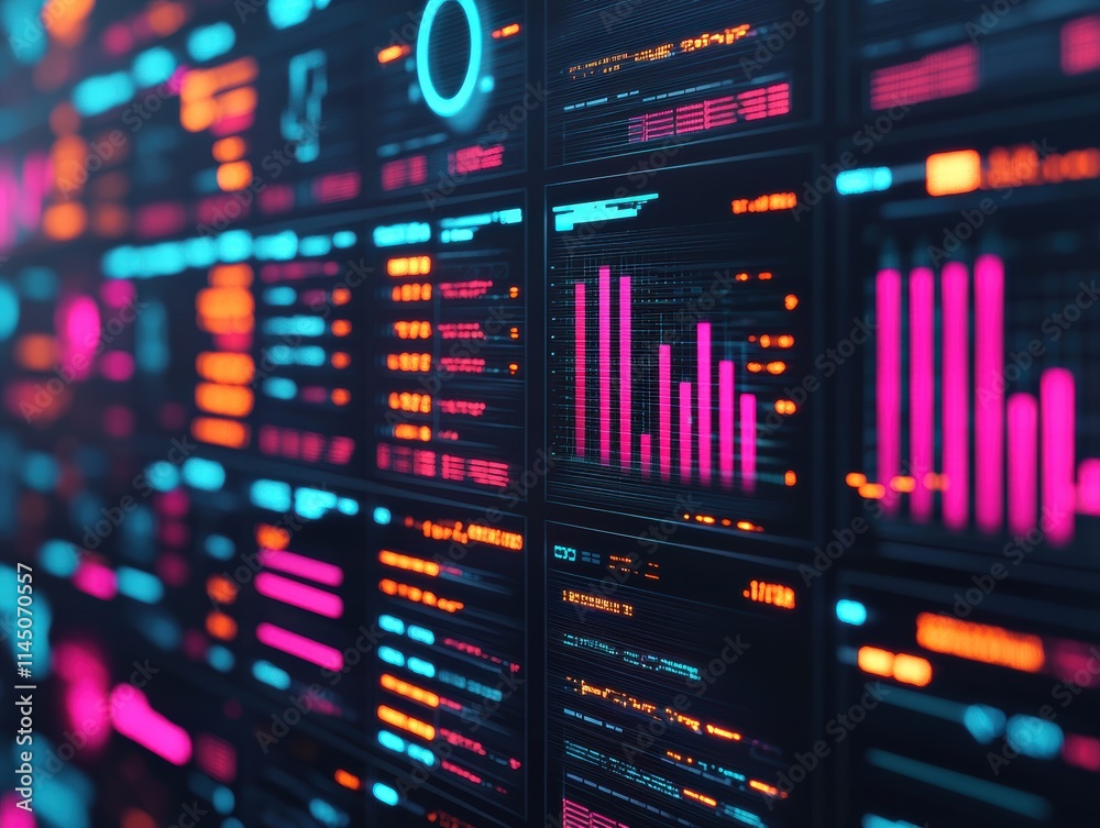 Aufkleber futuristic server room displaying colorful charts and graphs
