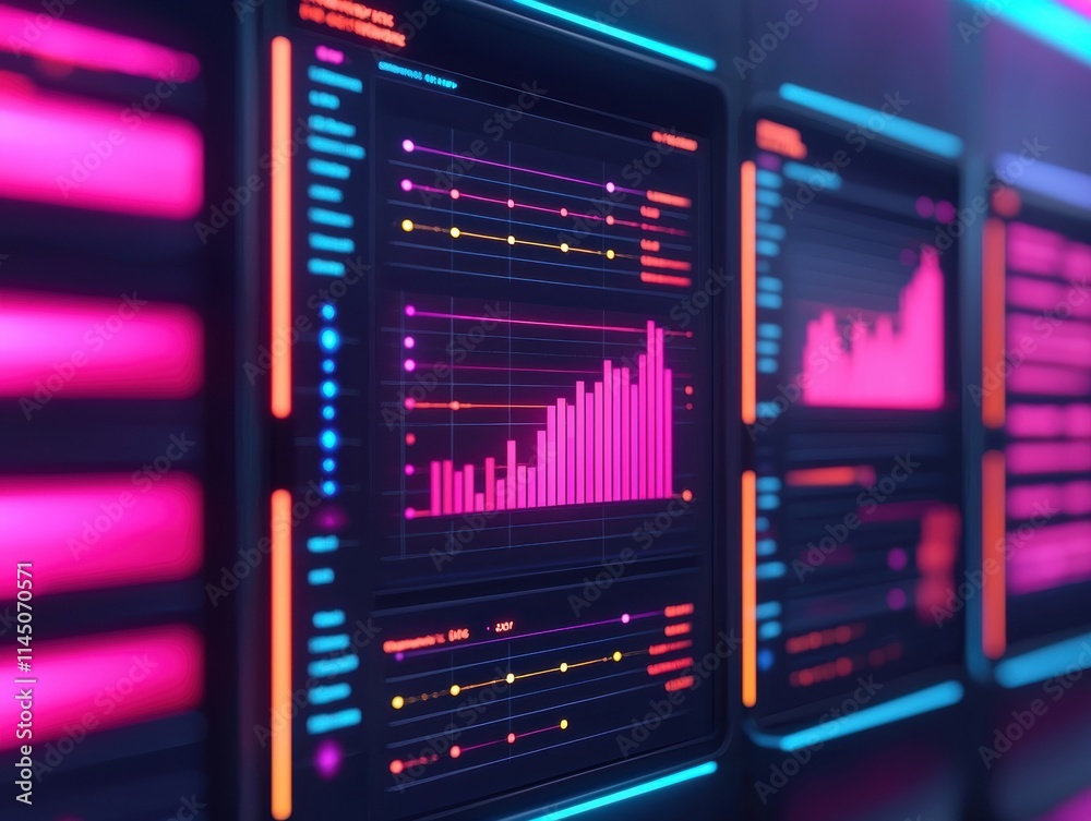 Poster Marketing metrics screen showing growth on advanced digital interface with futuristic vibe