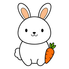 Smiling Fluffy Bunny with Carrot for Cute Sticker Designs