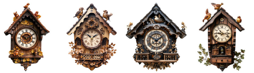 Vintage Wooden Cuckoo Clocks: Handcrafted and Ornamental Timepieces with Timeless Charm PNG Icon on transparent background