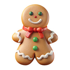 Cartoon gingerbread man with icing decorations 3d illustration isolated. Christmas dessert