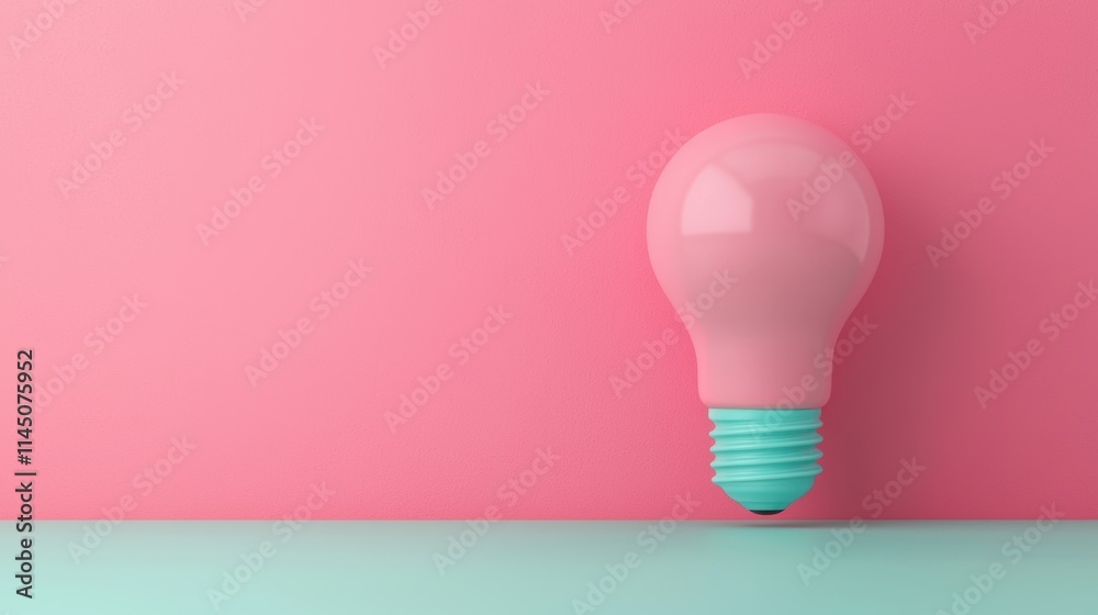 Poster pink lightbulb floating on a pastel background symbolizing creativity