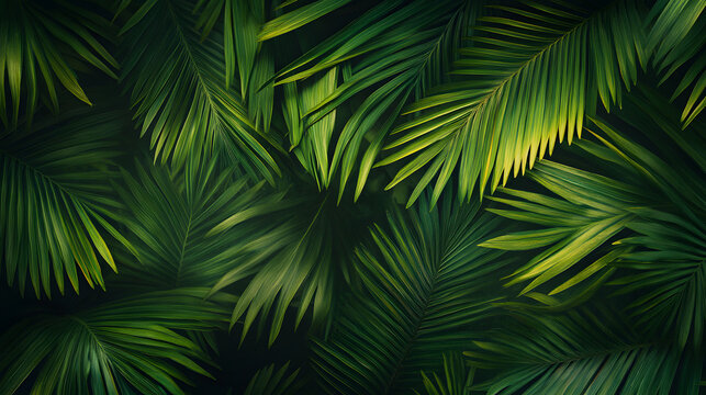 Tropical palm leaves swaying in the breeze