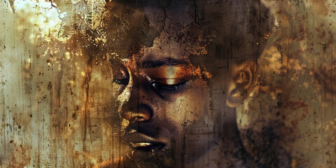 Fototapeta premium Stylized Portrait with Cracked Texture Overlay