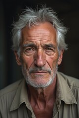 Obraz premium Retrato de um homem idoso, com expressão de cansaço.