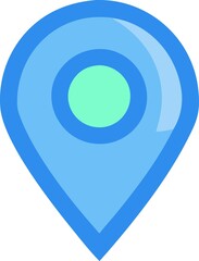 Soft blue pin marker with lime green dot isolated on white background. Location map icon. Location pin