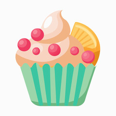 cupcake with strawberry chips icon isolated






