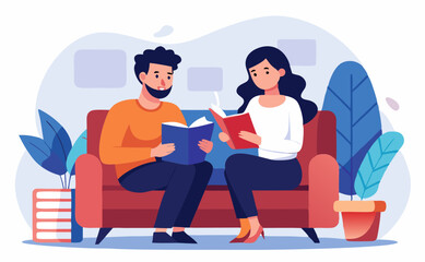 couple reading book vector flat minimalistic isolated illustration
