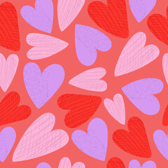 Seamless pattern with creative hearts. Cute romantic heart background. Texture of festive background with hearts.
