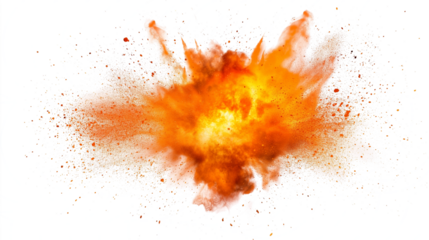 fiery explosion with sparks and glowing particles isolated on transparent background