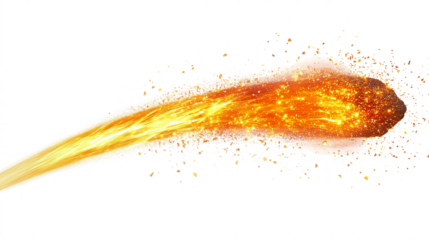 fiery comet streaking with trail of sparks isolated on transparent background