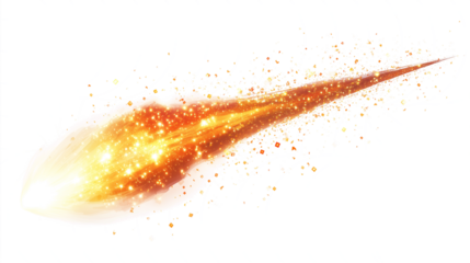 fiery comet streaking with trail of sparks isolated on transparent background