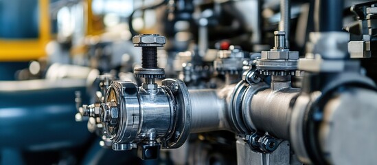 Fototapeta premium Close-up of industrial pipes and valves in a factory.