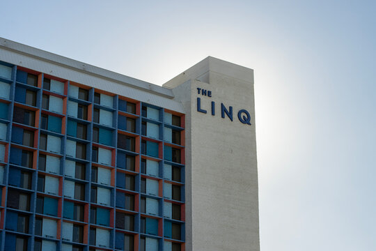 Las Vegas, NV, USA - Oct 28, 2024: Exterior view of the LINQ, a casino hotel on the Las Vegas Strip in Paradise, Nevada, owned and operated by Caesars Entertainment.