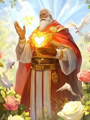 Fototapeta premium Saint Valentine's Day Generative AI Illustration of Love in a Heartwarming Scene with Doves