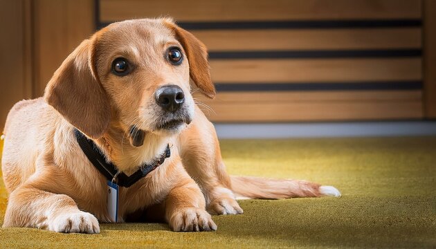 Adorable alert dog ready to spring into action with copy space