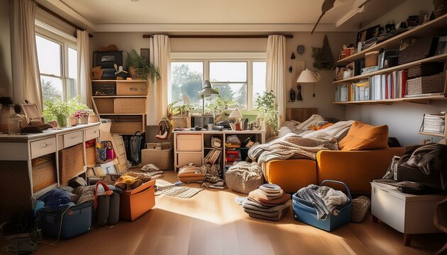 Very messy house home family room