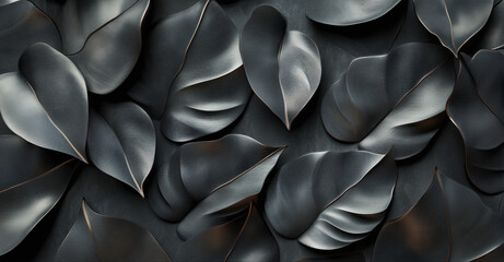 Dark, abstract background with large, dark leaves, nature-inspired wallpaper, vector illustration, dark gray and light gray, high resolution, high detail, high-quality textures, high sharpness