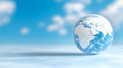 Earth Globe Shows Africa and Asia with Clouds and Blue Sky, Global Perspective and International Concept.