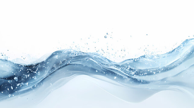 Sparkling fresh water splashes on a clean white background, producing effervescent bubbles rising to the surface in a soothing wave. Effervescent. Illustration