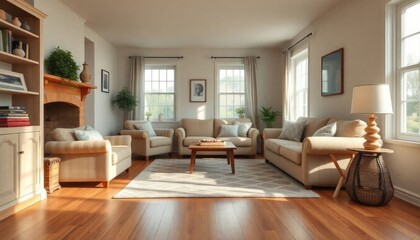 Cozy cottage living room with low wooden skirting boards, plush seating, and soft lighting
