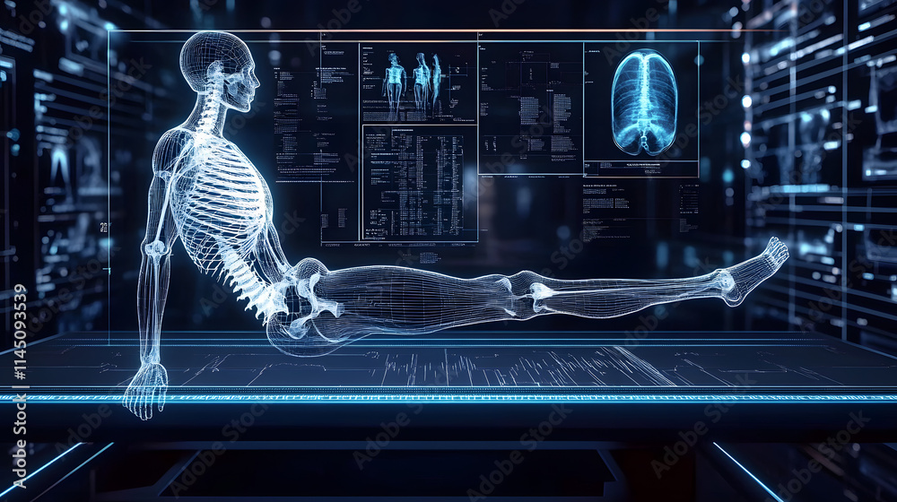 Wall mural how science and technology are making progress, shown by a picture of a body scan with an x-ray of t