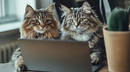 Playful cats at desk