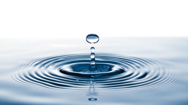 water droplet creating concentric ripples on surface isolated on transparent background