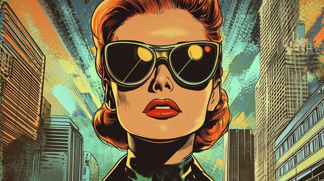 Fashionable Woman in Sunglasses Vector Illustration Abstract Art with Summer Style and Retro Appeal