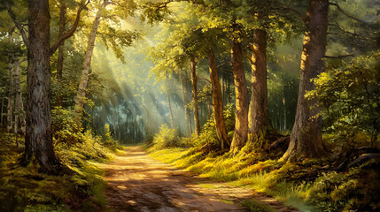 Obraz premium A sunlit forest path.