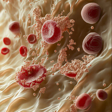 A highly detailed microscopic view of blood connective tissue,