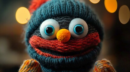 Colorful Cartoon Monster Toy with Funny Eyes Isolated on White Background