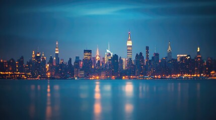 Fototapeta premium Nighttime view of the illuminated New York City skyline