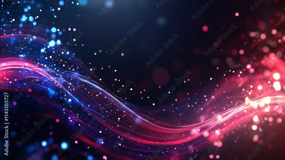 Poster vibrant abstract waves of color create a dynamic atmosphere in a digital artwork of glowing particle