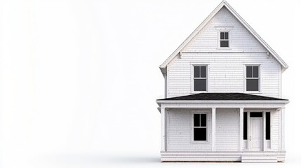 Obraz premium Classic white two-story house with a front porch isolated on a white background.
